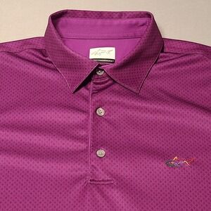 Greg Norman Play Dry Golf Polo Mens M Purple Golfer Embroidered Logo Geometric